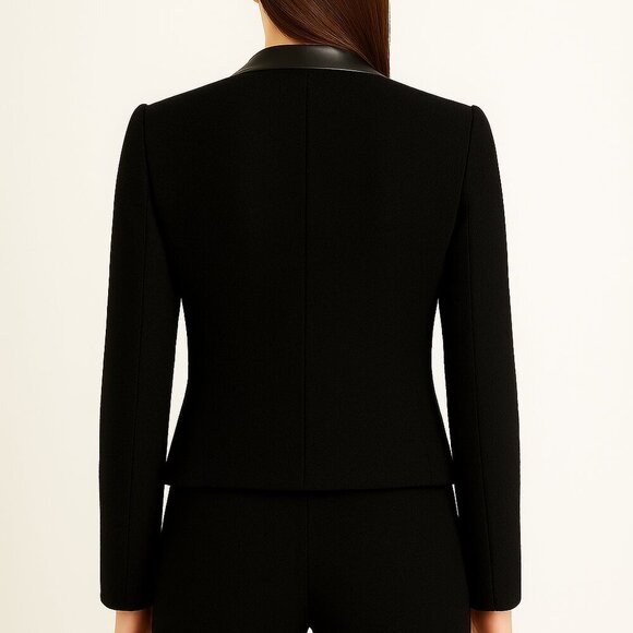 Milly | Nubby Wool & Leather Tuxedo Blazer Size 6 | EUC - Picture 2 of 11